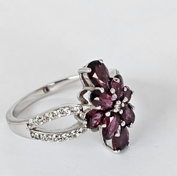 Genuine Rhodolite Garnet Cluster Ring Rhodium over Sterling Silver Size 8! - Picture 3 of 5